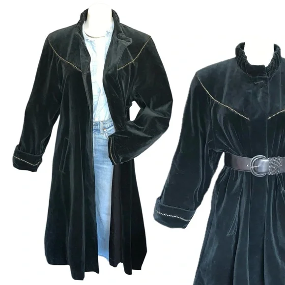 v i n t a g e :: Romantic Soft Velvet Longline Buttoned Coat - Picture 2 of 14